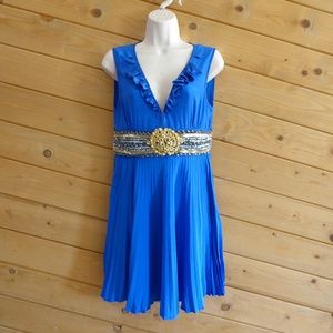 Meghan Carin Blue Embellished Cocktail Silk Dress